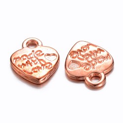 Rose Gold Tibetan Style Alloy Pendants, Cadmium Free & Nickel Free & Lead Free, Valentine's Day, Heart with Made with Love, Rose Gold, 12.2x10x1.8mm, Hole: 2mm