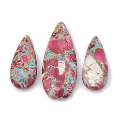 Hot Pink Synthetic Gemstone Pendants, Turquoise and Regalite/Imperial Jasper/Sea Sediment Jasper, Dyed, teardrop, Hot Pink, 36~50x15~21x6~7mm, Hole: 1mm, 3pcs/set