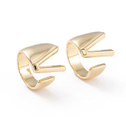 Letter V Brass Cuff Rings, Open Rings, Long-Lasting Plated, Real 18K Gold Plated, Letter.V, Size 6, 17mm