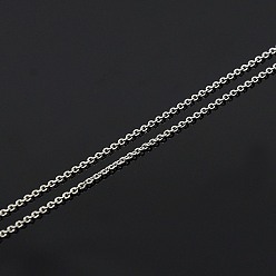 Platinum Trendy Unisex Rhodium Plated 925 Sterling Silver Cable Chains Necklaces, with Spring Ring Clasps, Thin Chain, Platinum, 16 inch, 1mm