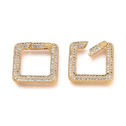 Clear Brass Micro Pave Cubic Zirconia Spring Gate Rings, Square, Golden, Clear, 20.5x20.5x3.5mm, Inner diameter: 13.5x12.5mm
