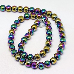 Multi-color Plated Electroplate Non-magnetic Synthetic Hematite Beads Strands, Round, Grade A, Multi-color Plated, 3mm, Hole: 1mm, about 127pcs/strand, 16 inch