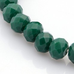 Dark Green Faceted Opaque Solid Color Crystal Glass Rondelle Beads Stretch Bracelets, Dark Green, 68mm