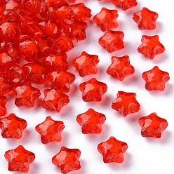 Red Transparent Acrylic Beads, Bead in Bead, Faceted, Star, Red, 10.5x11x7mm, Hole: 2mm, about 1280pcs/500g