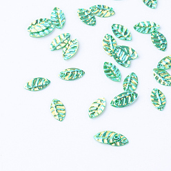 Green Plastic Paillette Links, Sequins Beads, Leaf, Green, 8.5x4.5x0.5mm, Hole: 1mm, about 30000pcs/500g
