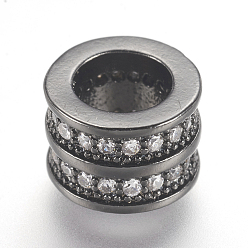Bronze Micro cuivres ouvrent zircone cubique perles européennes, Perles avec un grand trou   , colonne, gris anthracite, 8x6mm, Trou: 5mm