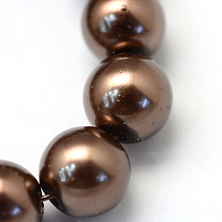 Saddle Brown Baking Painted Glass Pearl Bead Strands, Pearlized, Round, Saddle Brown, 3~4mm, Hole: 0.5mm, about 195pcs/strand, 23.6 inch