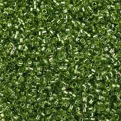 Зеленый лайм Цилиндрический бисер, серебряная линия, круглое отверстие, единый размер, зеленый лайм, 2x1.5 мм, отверстие : 0.8 мм, около 40000 шт / упаковка, о 450 г / мешок