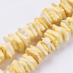 Yellow Natural Sea Shell Beads Strands, Dyed, Square Heishi Beads, Yellow, 1~3.5x4.5~10x4.5~10mm, Hole: 0.5mm, 16.1 inch~16.9 inch