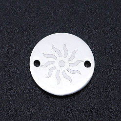 Couleur Acier Inoxydable 201 connecteurs de liens en acier inoxydable, plat et circulaire avec soleil, couleur inox, 12x1mm, Trou: 1.2mm