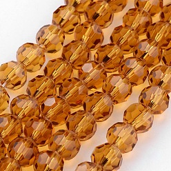 Verge D'or Perles en verre transparentes , imitation de cristal autrichien, à facettes (32 facettes), ronde, verge d'or, 8mm, Trou: 1mm, Environ 70~72 pcs/chapelet, 20~21 pouce
