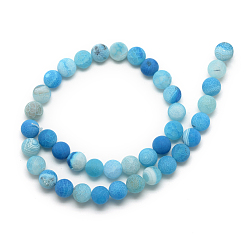 Deep Sky Blue Natural Weathered Agate Bead Strands, Frosted, Dyed, Round, Deep Sky Blue, 10~10.5mm, Hole: 1.5mm, about 37pcs/strand, 14.6 inch