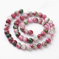 Mixed Color Jade Beads Strands, Natural White Jade, Dyed, Round, Mixed Color, 8mm, Hole: 1mm, about 51pcs/strand, 15.7 inch