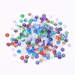 Mixed Color Czech Glass Beads, Transparent/Electroplated/Gold Inlay Color/Dyed, Flower, Mixed Color, 5.5x2.5mm, Hole: 0.8mm, about 357~363pcs/bag