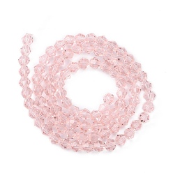 Pink Imitation Austrian Crystal 5301 Bicone Beads, Faceted Glass Beads Strands, Pink, 4x4mm, Hole: 1mm, about 88~89pcs/strand, 12.99~13.39 inch