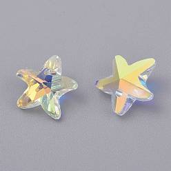 Clear AB Faceted Glass Charms, Starfish, Clear AB, 14x15x7mm, Hole: 1.4mm