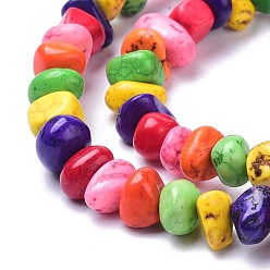 Mixed Color Natural Magnesite Beads Strands, Dyed, Chip, Mixed Color, 6~10x6~10x3~4mm, Hole: 0.5~0.7mm, 15.55''~16.54''(39.5~42cm)