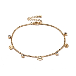 Doré  Bracelet de cheville avec strass en cristal et breloque en forme d'oeil pour femme, 304 bracelet de cheville en acier inoxydable, or, 8.46 pouce (21.5 cm)