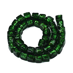 Green Handmade Silver Foil Lampwork Beads, Cube, Green, 10~12x10~12x10~12mm, Hole: 1.5mm, about 40pcs/strand, 16.54''(42cm)