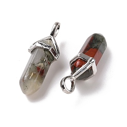 Bloodstone Natural Bloodstone Pendants, Faceted, with Platinum Tone Brass Findings, Lead free & Cadmium Free, Bullet, 27~30x9~10x7~8mm, Hole: 4x3mm