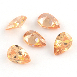 Sandy Brown Teardrop Shaped Cubic Zirconia Pointed Back Cabochons, Faceted, Sandy Brown, 10x8mm