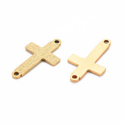 Golden 201 Stainless Steel Link Connectors, Textured, Laser Cut, Cross, Golden, 22x12x1mm, Hole: 1.6mm