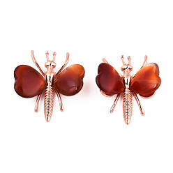 Red Agate Natural Carnelian Display Decorations, with Rose Gold Color Alloy Findings, Dragonfly, 44x36~39x12mm
