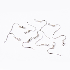 Silver Brass Earring Hooks, Ear Wire, with Horizontal Loop, Silver, 17~19x16~18x0.8mm, 20 Gauge, Hole: 2mm