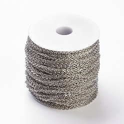 Platinum Iron Cable Chains, Unwelded, with Spool, Flat Oval, Cadmium Free & Lead Free, Platinum, 3x2.2x0.6mm, about 328.08 Feet(100m)/roll
