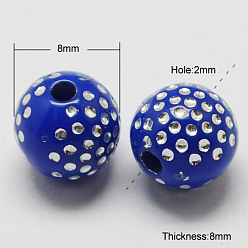 Bleu Moyen  Perles acryliques plaquées, métal enlacée, ronde, bleu moyen, 8x8mm, Trou: 2mm, 1700 pcs / 500 g