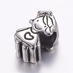 Antique Silver 304 Stainless Steel European Beads, Large Hole Beads, Girl, Antique Silver, 13x7.5x7mm, Hole: 5mm