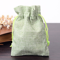 Yellow Green Polyester Imitation Burlap Packing Pouches Drawstring Bags, for Christmas, Wedding Party and DIY Craft Packing, Yellow Green, 12x9cm