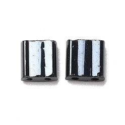 Black 2-Hole Opaque Glass Seed Beads, Rectangle, Black, 5x4.5~5.5x2~2.5mm, Hole: 0.5~0.8mm