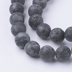 Larvikite Natural Black Larvikite Bead Strands, Round, Frosted, 8~8.5mm, Hole: 1mm, about 45~47pcs/strand, 14.9 inch(38cm)