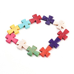 Mixed Color Synthetic Turquoise Beads Strands, Dyed, Cross, Mixed Color, 35x30x7mm, Hole: 1mm, about 98pcs/1000g