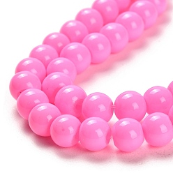 Hot Pink Painted Glass Bead Strands, Baking Paint, Round, Hot Pink, 6mm, Hole: 1.3~1.6mm, about 133pcs/strand, 31.4 inch