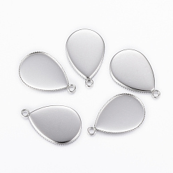 Stainless Steel Color 304 Stainless Steel Pendant Cabochon Settings, Milled Edge Bezel Cups, teardrop, Stainless Steel Color, Tray: 18x13mm, 21x13x1.5mm, Hole: 2mm