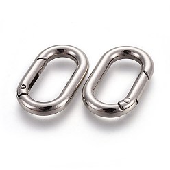 Platine Alliage de zinc fermoirs clés, anneaux à ressort, anneaux ovales, platine, 34.5x21x5 mm, diamètre intérieur: 25x11.5 mm