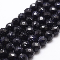 Blue Goldstone Synthetic Blue Goldstone Beads Strands, Faceted, Round, 10mm, Hole: 1mm, about 40pcs/strand, 14.9 inch~15.1 inch