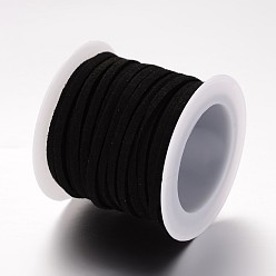 Black Faux Suede Cord, Faux Suede Lace, Black, 3x1.5mm, about 5.46 yards(5m)/roll, 25rolls/bag