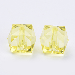 Jaune Perles acryliques transparentes, facette, cube, jaune, 20x20x18mm, trou: 2.5 mm, environ 120 pcs / 500 g