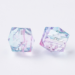 Pink Two Tone Transparent Spray Painted Acrylic Beads, Polygon, Pink, 7.5x8x8mm, Hole: 1.8mm, about 1690pcs/500g
