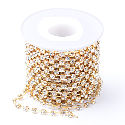 Crystal Brass Rhinestone Strass Chains, with Spool, Rhinestone Cup Chains, Raw(Unplated), Nickel Free, Crystal, 2mm, about 10yards/roll