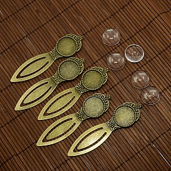 Antique Bronze 18mm Clear Domed Glass Cabochon Cover for Antique Bronze DIY Alloy Portrait Bookmark Making, Lead Free & Nickel Free, Bookmark Cabochon Settings: 80x22mm, Tray: 18mm
