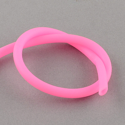 Pink Synthetic Rubber Cord, Hollow, with White Plastic Spool, Pink, 5mm, Hole: 3mm, about 10.93 yards(10m)/roll