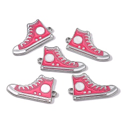 Pink Alloy Enamel Pendants, Lead Free and Cadmium Free, Shoes, Platinum Metal Color, Pink, 30x17x2mm, Hole: 1.5mm