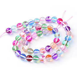 Colorful Synthetic Moonstone Beads Strands, Holographic Beads, Dyed, Round, Colorful, 6mm, Hole: 1mm, about 60~62pcs/strand, 14~15 inch