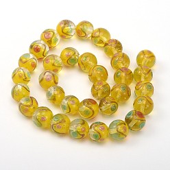 Yellow Round Shaped Handmade Gold Sand Bumpy Lampwork Beads, Yellow, 12mm, Hole: 2mm