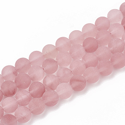 Quartz Cerise Perles de verre de quartz cerise brins, givré, ronde, 6mm, Trou: 1mm, Environ 63 pcs/chapelet, 15.5 pouce