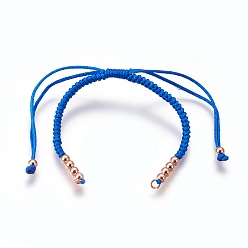 Mixed Color Nylon Cord Braided Bead Bracelets Making, with Brass Beads, Long-Lasting Plated, Real Rose Gold Plated, Mixed Color, 10-1/4 inch~11-5/8 inch(26~29.6cm)